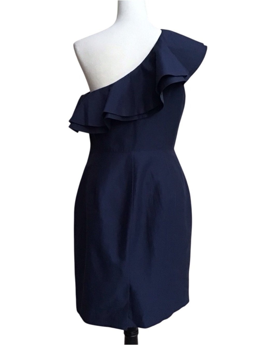 J Crew Navy Blue Silk Blend One Shoulder Ruffle Dress NEW - Picture 3 of 4